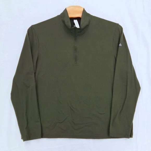 Alo Yoga Men 2XL Conquer 1/4 Zip Reform Pullover Long Sleeve Dark Green Olive - Picture 3 of 7